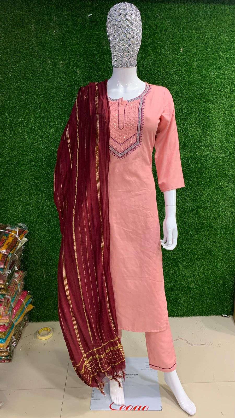 BEMITEX INDIA PRESENTS REYON FANCY FABRIC WITH HAND WORK BASED LATEST READYMADE 3 PIECE SUIT COLLECTION WHOLESALE SHOP IN SURAT